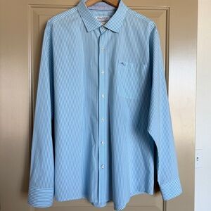 Tommy Bahama Men’s The Newport Coast Pima Cotton Fine Line Stripe Blue Shirt XXL